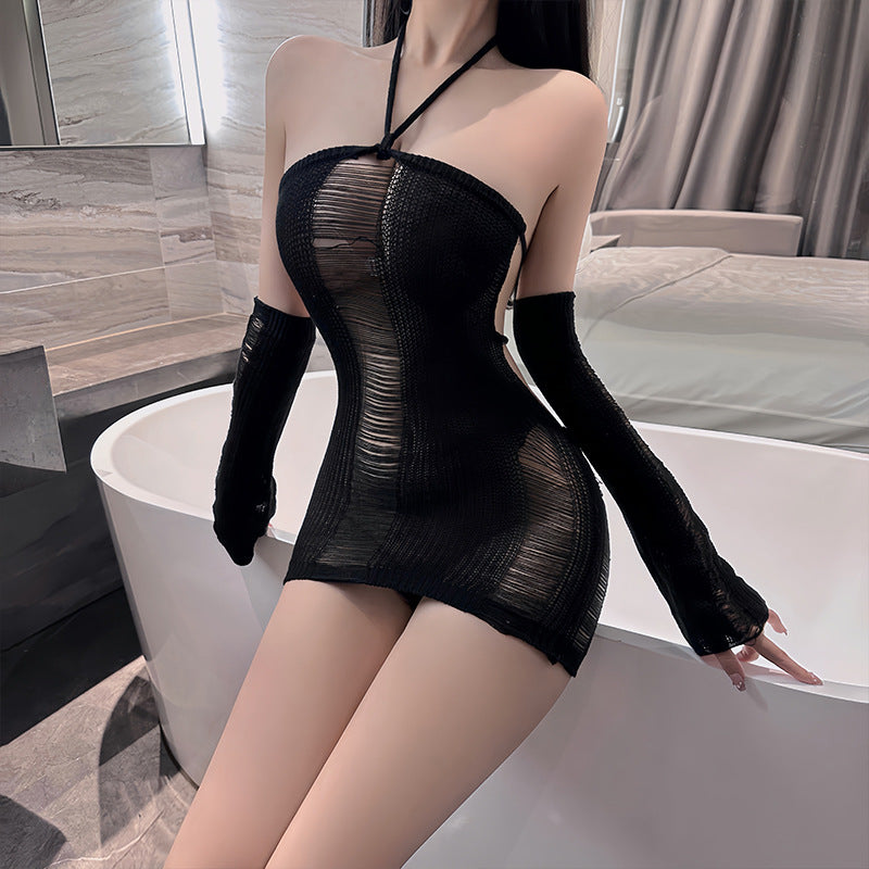 Hip-hugging hollow see-through mini skirt