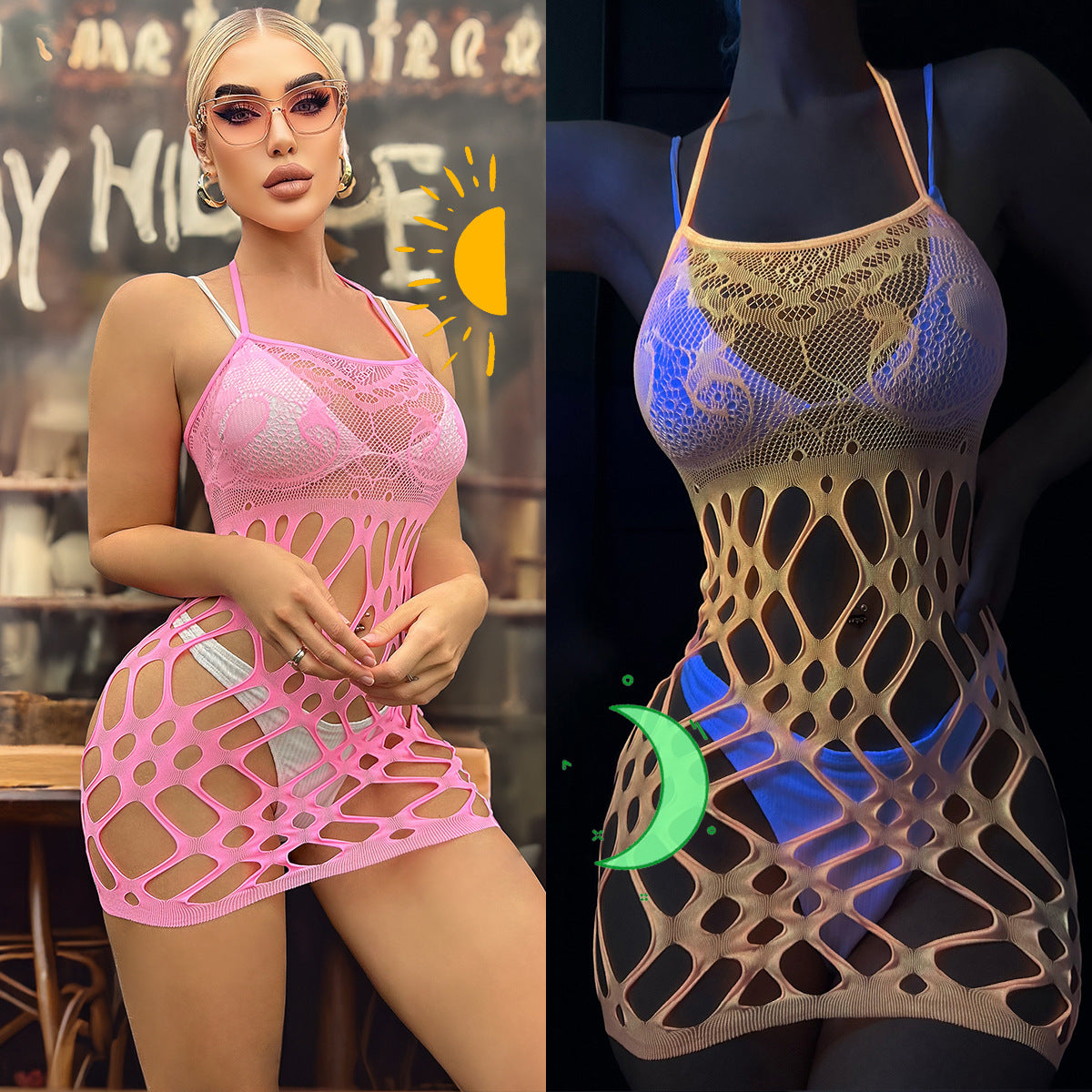 Sexy and attractive luminous one-piece stockings