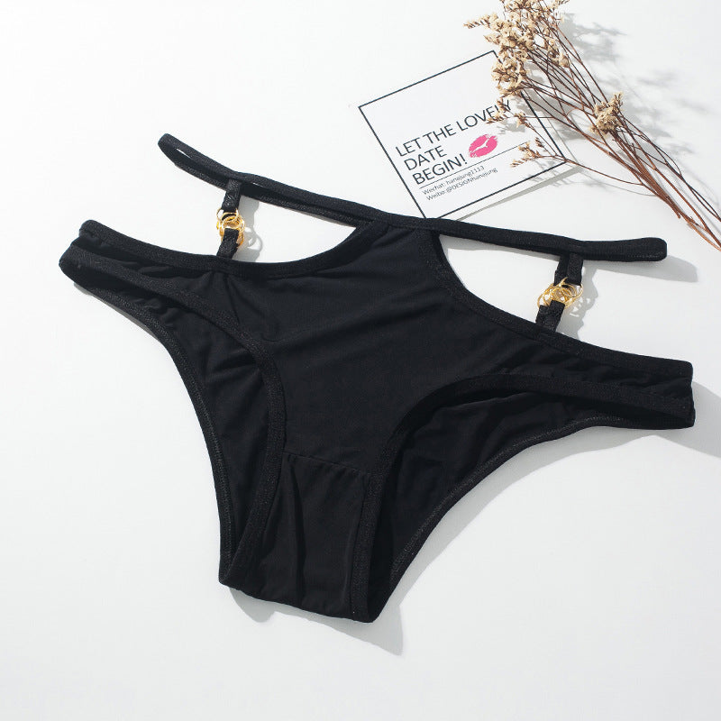 Metal buckle sexy thin strap hollow hip-lifting panties