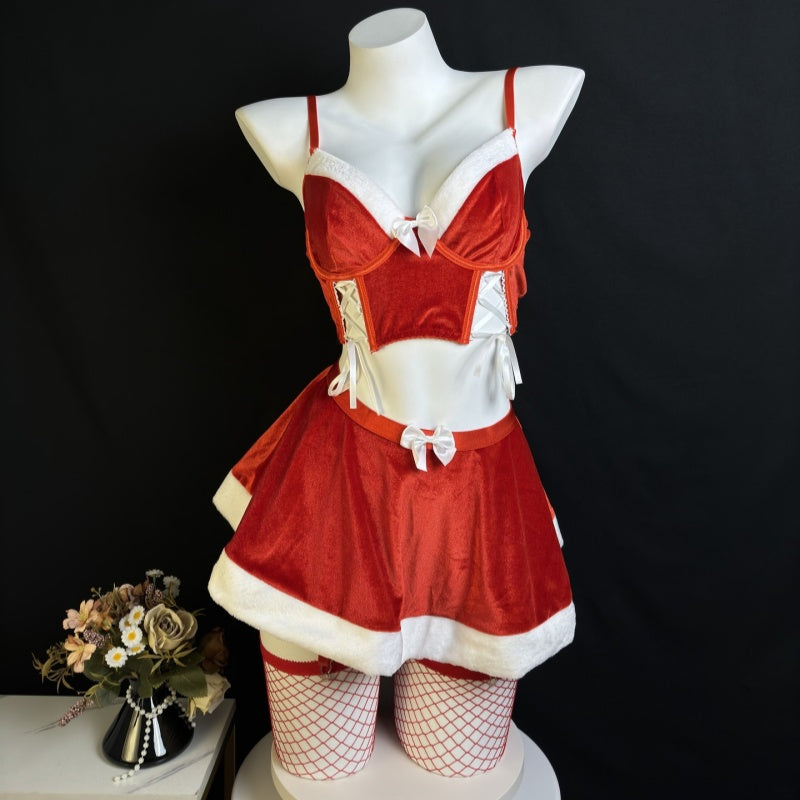 Christmas Bowknot Lingerie Set with Stockings