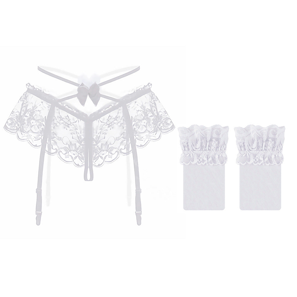 Lace long tube open crotch thin pure white silk garter