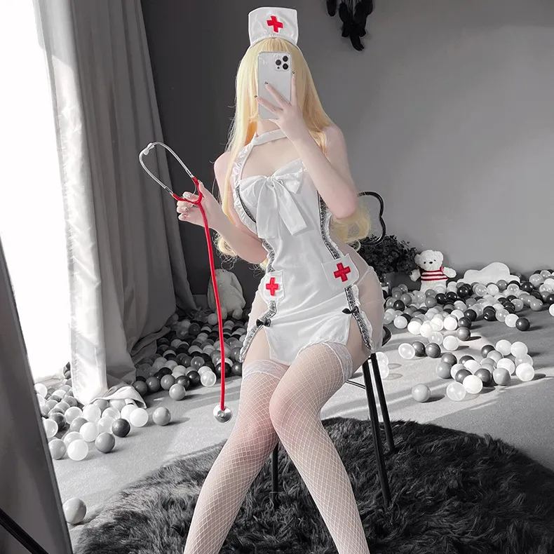 Sling lace see-through nurse uniform