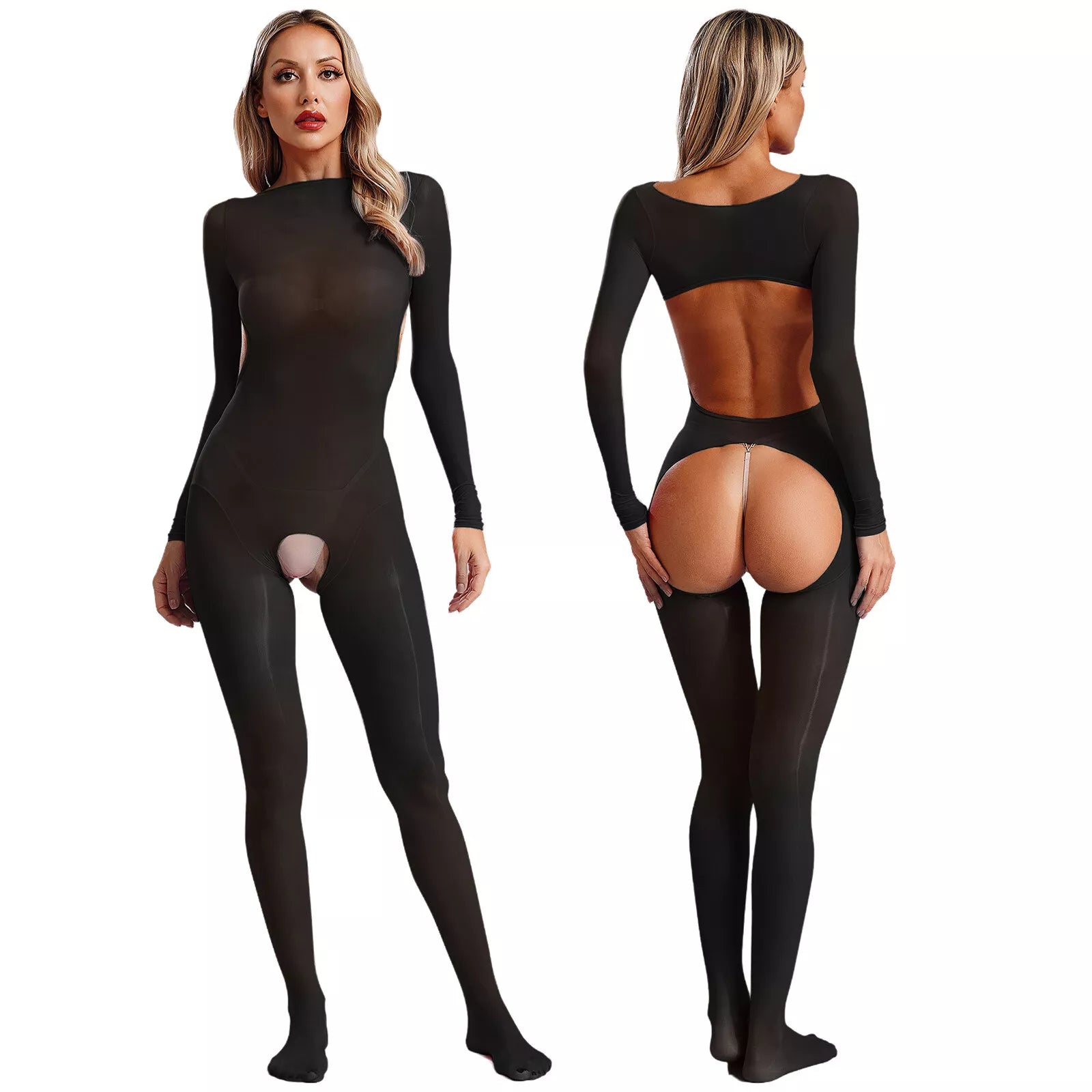 Sexy shiny stockings bodysuit