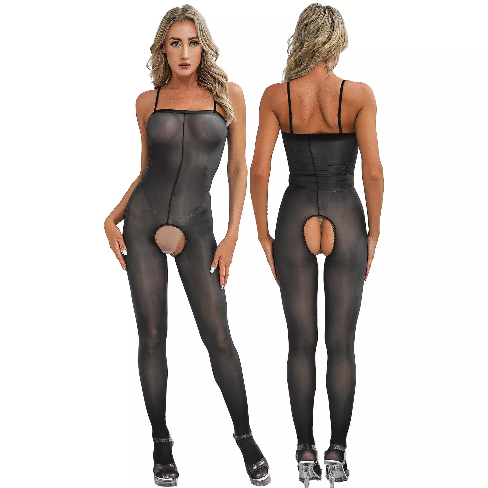 Suspender tube top open crotch body stockings