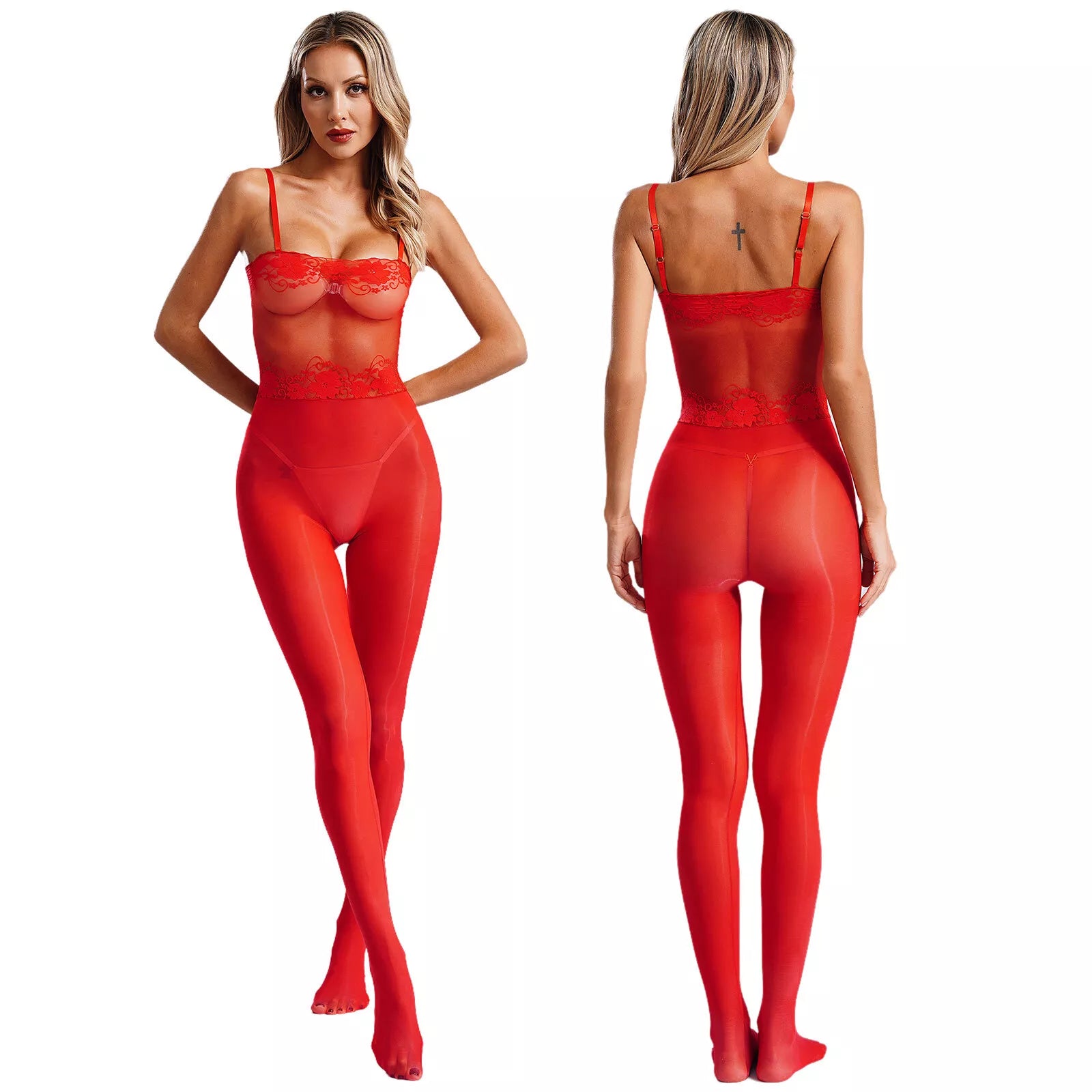 Lace tube top camisole shiny stockings