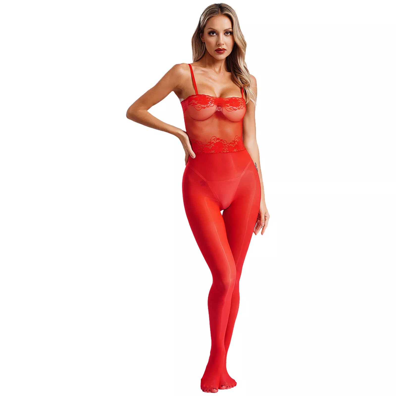 Lace tube top camisole shiny stockings