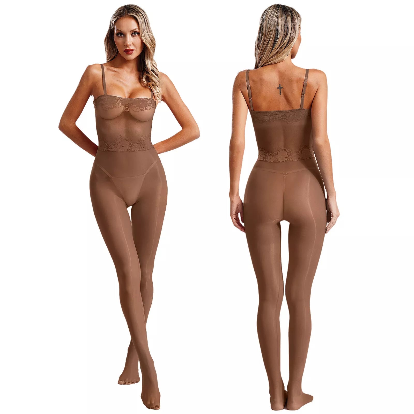 Lace tube top camisole shiny stockings